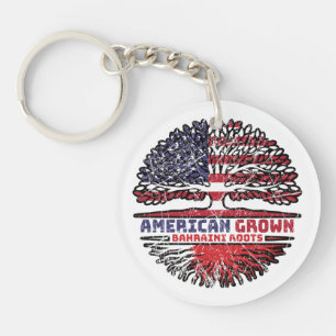Bahrain Bahraini American USA Tree Roots Flag Key Ring