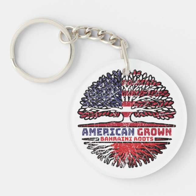 Bahrain Bahraini American USA Tree Roots Flag Key Ring (Front)