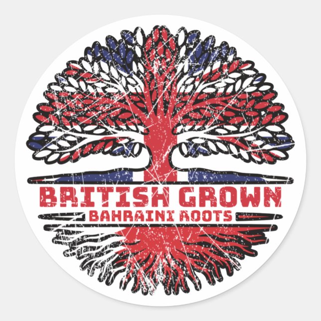 Bahrain Bahraini British UK Tree Roots Flag Classic Round Sticker (Front)