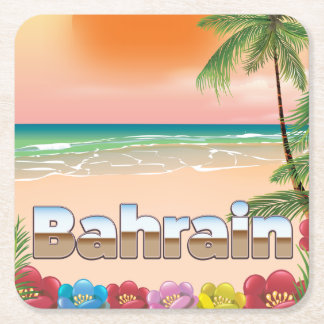 Bahrain beach travel poster square paper coaster