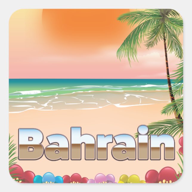 Bahrain beach travel poster square sticker (Front)