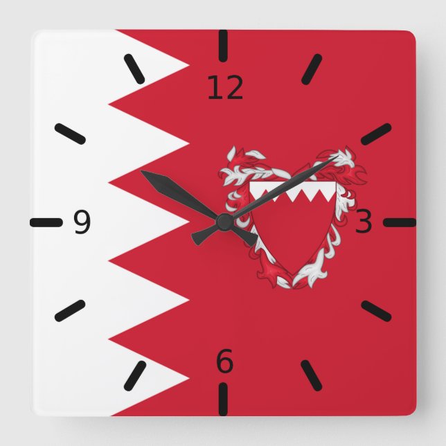 Bahrain flag-coat of arms    square wall clock (Front)