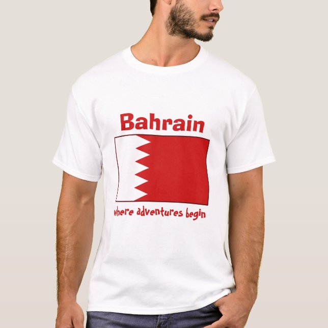 Bahrain Flag + Map + Text T-Shirt (Front)