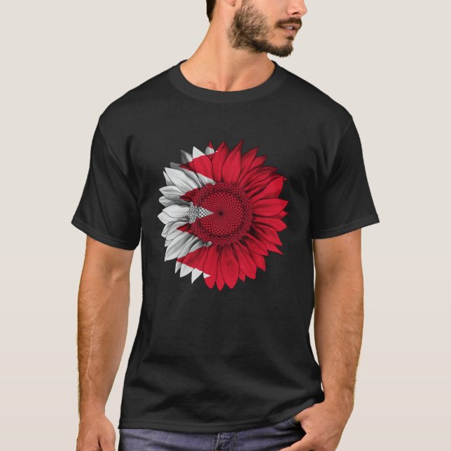 Bahrain Flag Sunflower Bahraini Roots Proud Patrio T-Shirt (Front)
