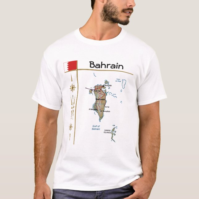 Bahrain Map + Flag + Title T-Shirt (Front)