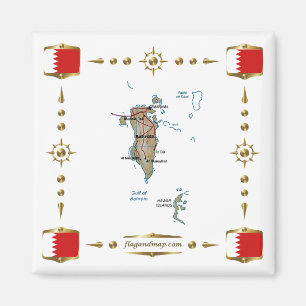 Bahrain Map + Flags Magnet