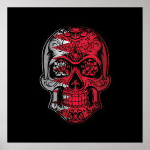 Bahrain Skull And Roses Flag Poster