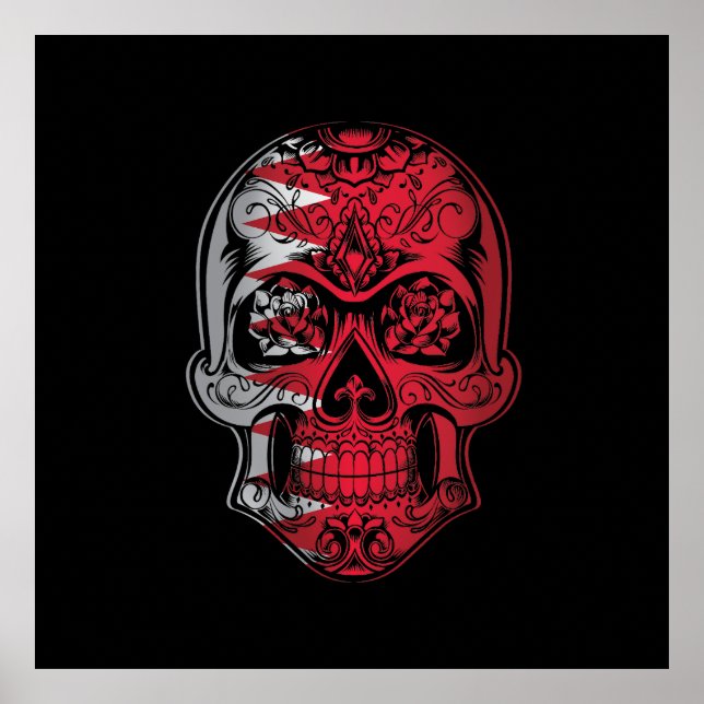 Bahrain Skull And Roses Flag Poster (Front)