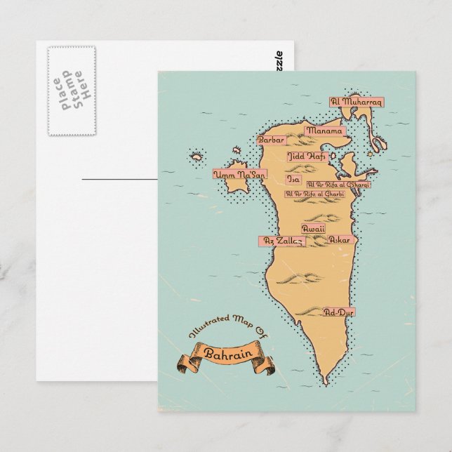 Bahrain Vintage travel map Postcard (Front/Back)