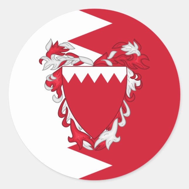Bahraini Flag & Coat of Arms, Flag of Bahrain Classic Round Sticker (Front)