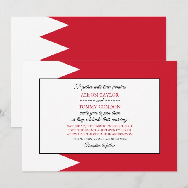 Bahraini Flag, Flag of Bahrain Wedding Invitation (Front/Back)