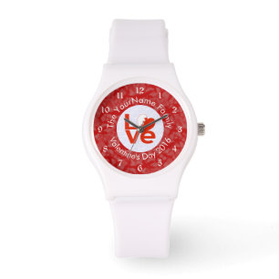 Bahraini Flag Heart LOVE Red Personalised Text  Watch