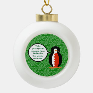 Bahraini Flag Holiday Ms. Penguin Talking Ceramic Ball Christmas Ornament