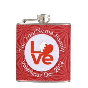 Bahraini Flag Red Letter LOVE Personalised Hip Flask