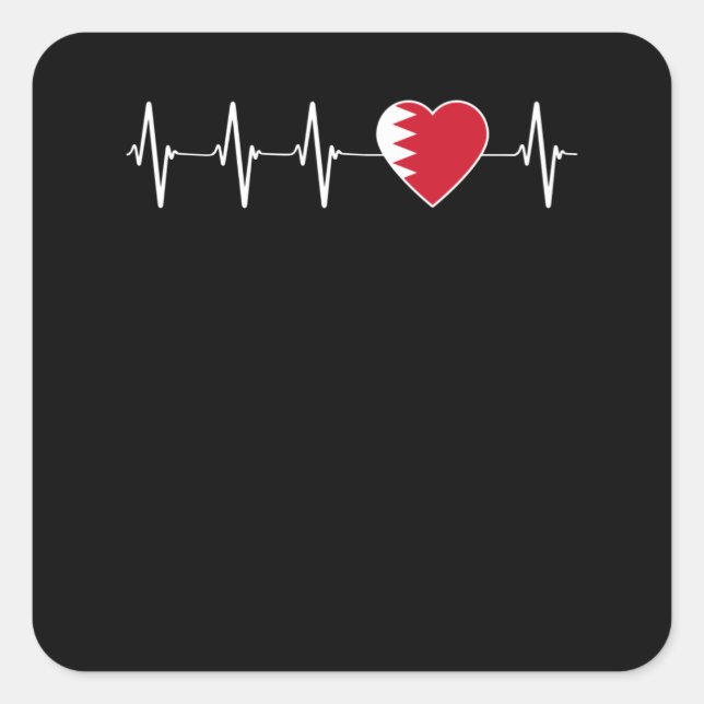 Bahraini Heartbeat I Love Bahrain Flag Heart Pride Square Sticker (Front)