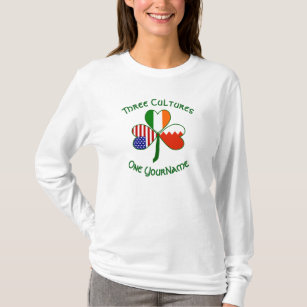 Bahraini Irish American Flags Shamrock Personalise T-Shirt