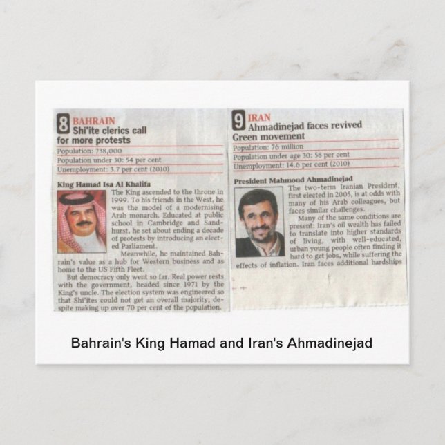 Bahrain's King Hamad and Iran's Admadinejad Postcard (Front)