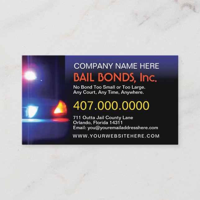 Bail Bonds Customisable Business Card Template (Front)
