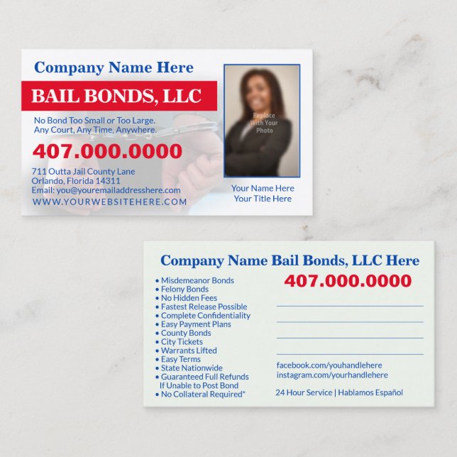 Bail Bonds Photo Customise Business Card Template (Front/Back)