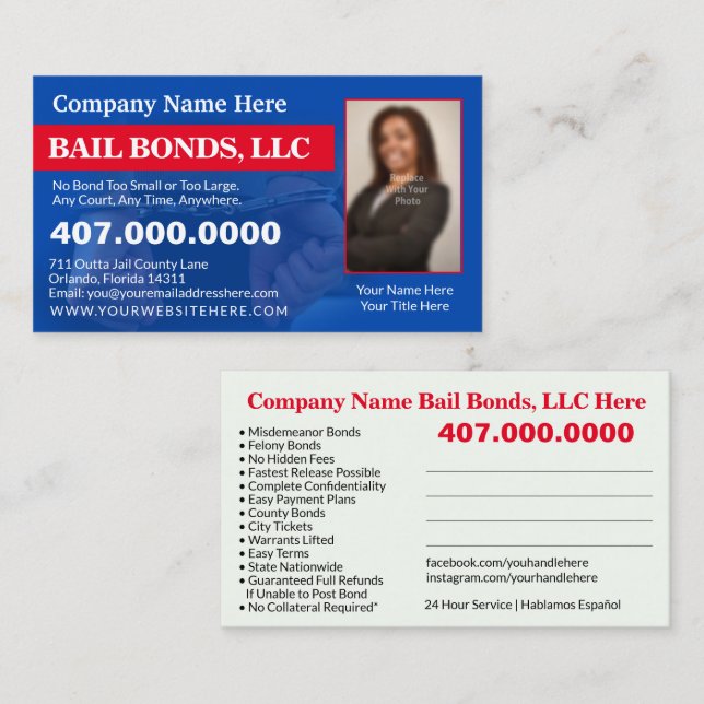 Bail Bonds Photo Customise Business Card Template (Front/Back)
