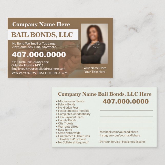 Bail Bonds Photo Customise Business Card Template (Front/Back)