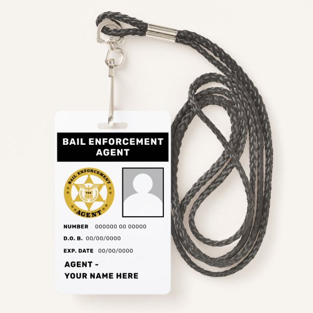 BAIL ENFORCEMENT AGENT Lanyard Badge ID Badge (Front with Lanyard)