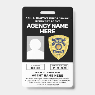 BAIL & FUGITIVE RECOVERY AGENT BADGE  ID BADGE