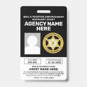BAIL & FUGITIVE RECOVERY AGENT BADGE  ID BADGE