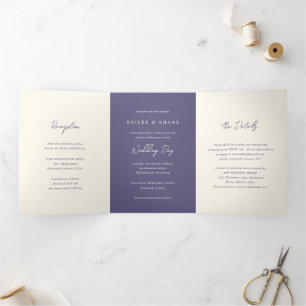 Bailee Dusty Purple Modern Wedding Tri-Fold Invitation