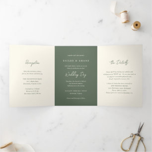 Bailee Olive Green Modern Wedding Tri-Fold Invitation