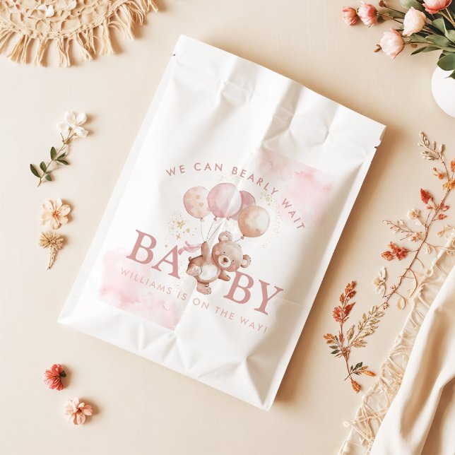 BAILEY Pink Bearly Wait Teddy Bear Baby Shower Favour Bags (Creator Uploaded)