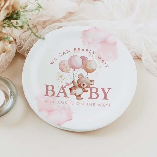 BAILEY Pink Bearly Wait Teddy Bear Baby Shower Paper Plate (Creator Uploaded)
