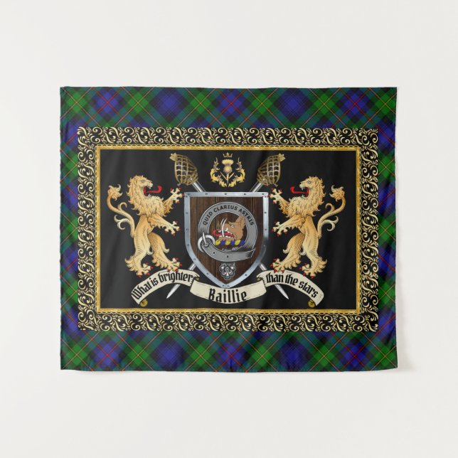 Baillie Clan Badge & Motto w/Lions Tapestry (Front (Horizontal))