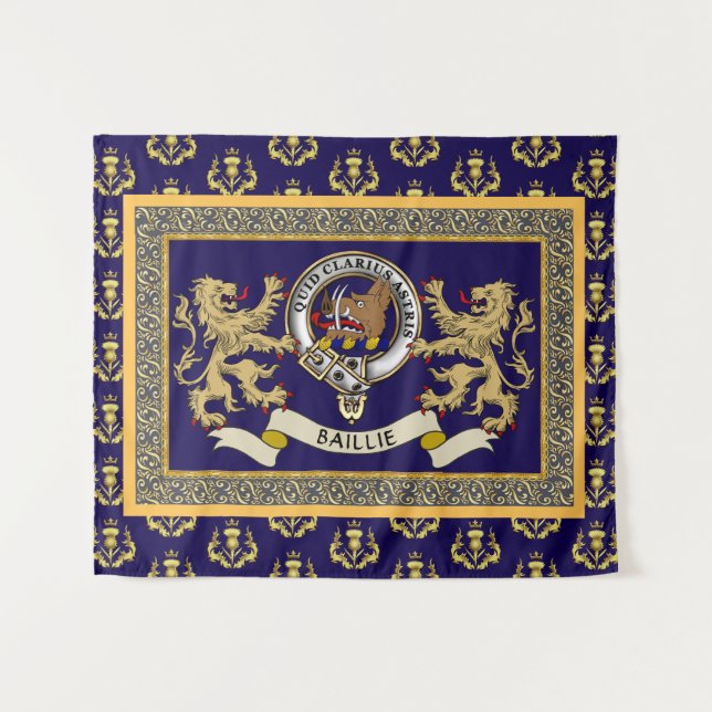 Baillie Clan Badge Personalised Blue Tapestry (Front (Horizontal))