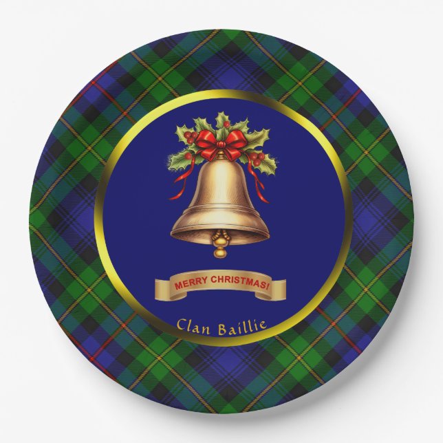 Baillie Tartan Personalised Christmas Paper Plate (Front)