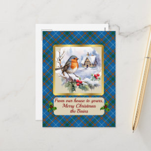Bain Crest & Tartan w/Robin Personalised  Holiday Postcard