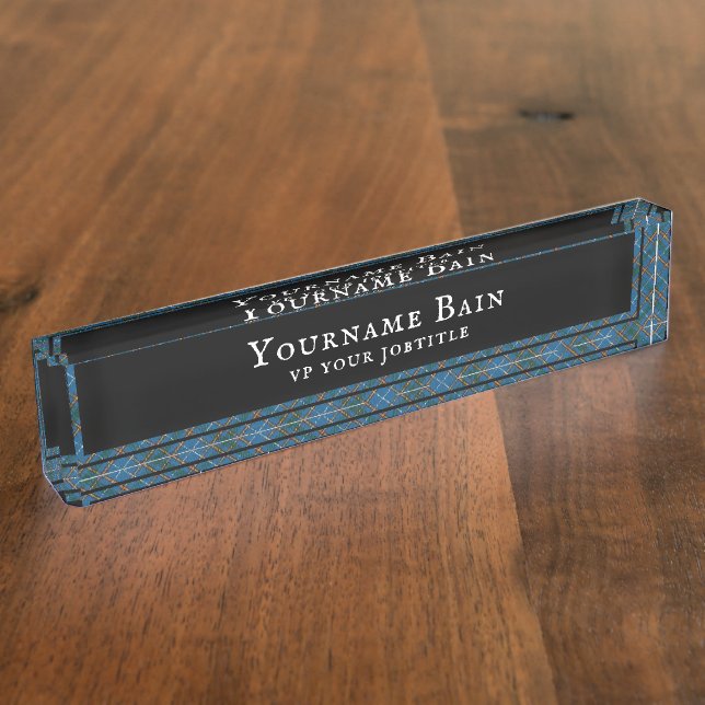 Bain Scottish Clan Tartan Plaid Pattern Nameplate (Side)