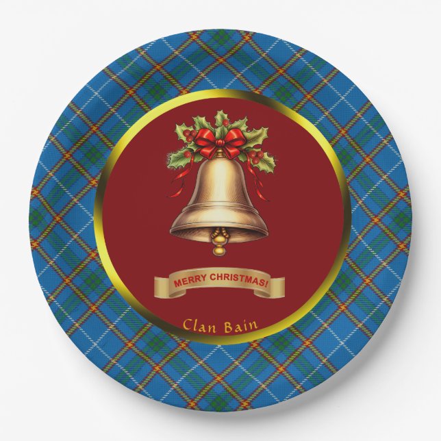 Bain Tartan Personalised Christmas Paper Plate (Front)