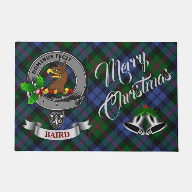 Baird Badge & Tartan Personalised Xmas Doormat (Front)
