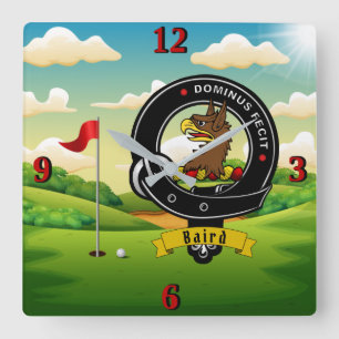 Baird Clan Badge Golf    Square Wall Clock