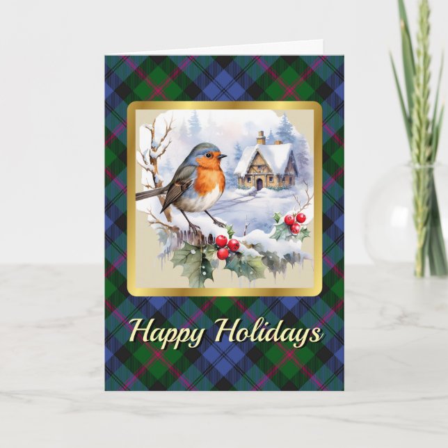 Baird Crest & Tartan w/Robin Personalised  Card (Front)