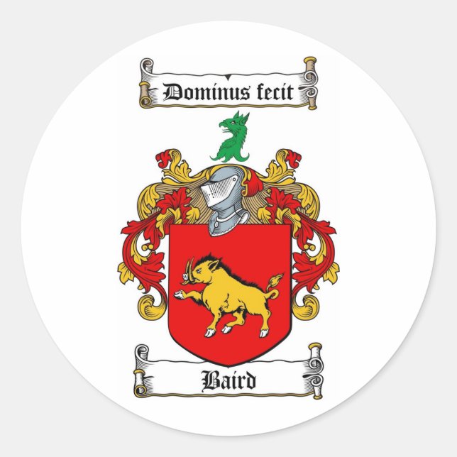 BAIRD FAMILY CREST -  BAIRD COAT OF ARMS CLASSIC ROUND STICKER (Front)