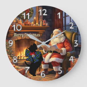 Baird Scottie Dog & Santa Personalised Xmas Large Clock