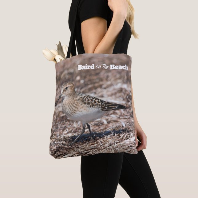 Baird's Sandpiper Shorebird on the Beach Tote Bag (Close Up)