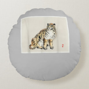 Bairei Gakan Meija Era Japanese Art Tiger Round Cushion