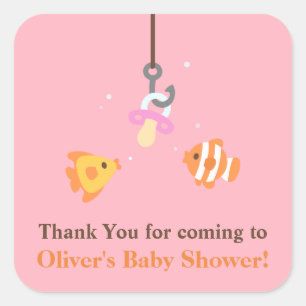 Bait Fishing Baby Shower Pink Thank You Stickers