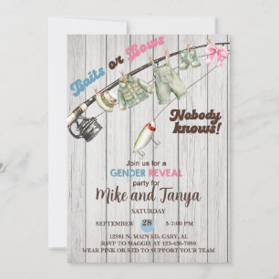 Baits or Bows gender reveal invitation. Invitation
