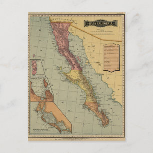 Baja California Antique Map Postcard
