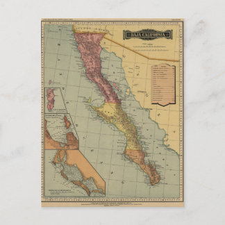 Baja California Antique Map Postcard