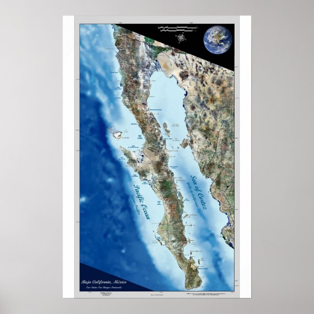 Baja California, Mexico satellite poster (Front)